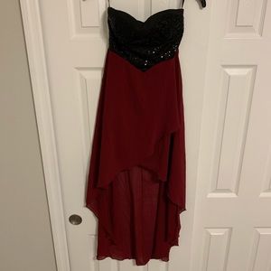 Black and Wine Sequined High Low Dress